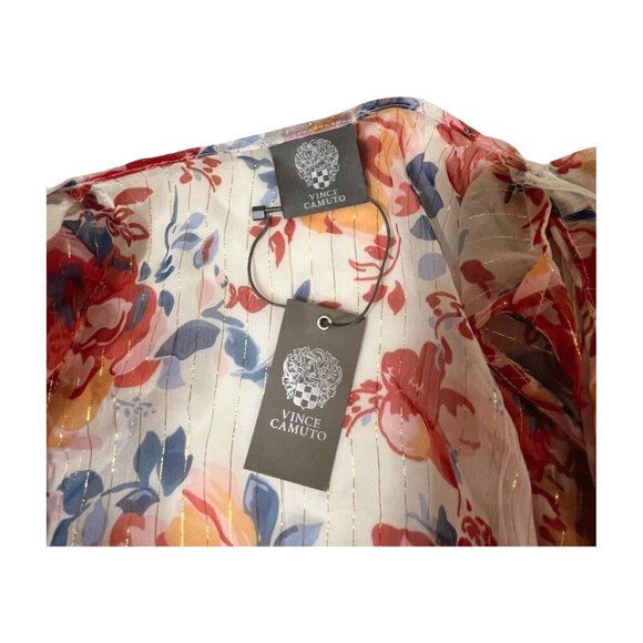 VINCE CAMUTO Women Floral Ruffle Sleeves Sheer Swim Cover Blush Neutral One Size - Picture 6 of 7